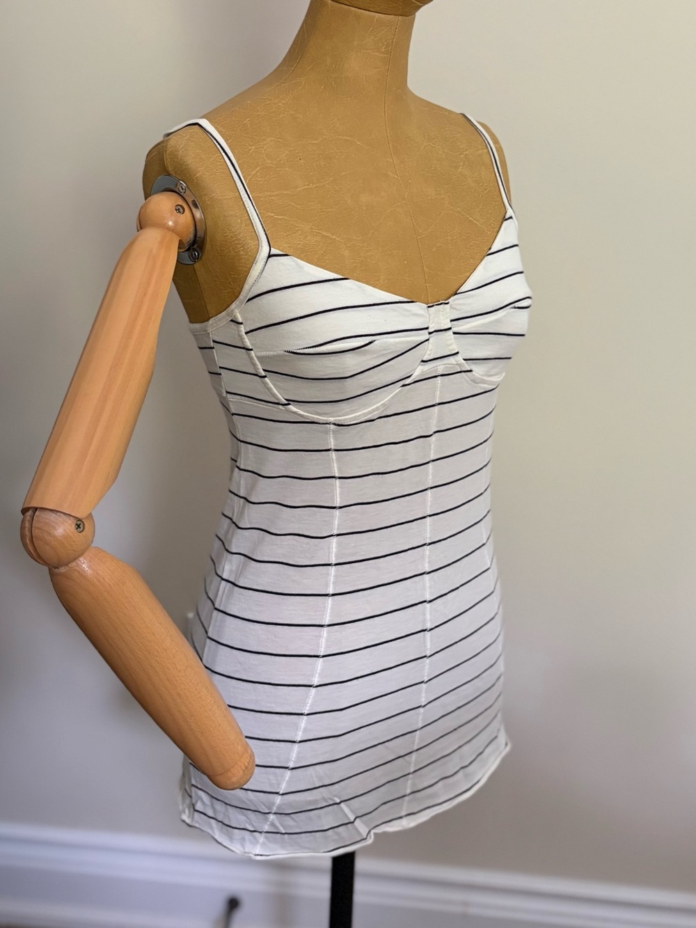 ARITZIA WILFRED White & Black Striped Spaghetti Strap Tank Top (M)